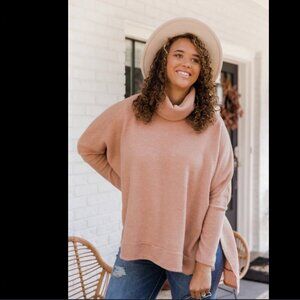 Pink Lily Cherish peach pink We Can Go the Distance cozy Sweater sz M/L